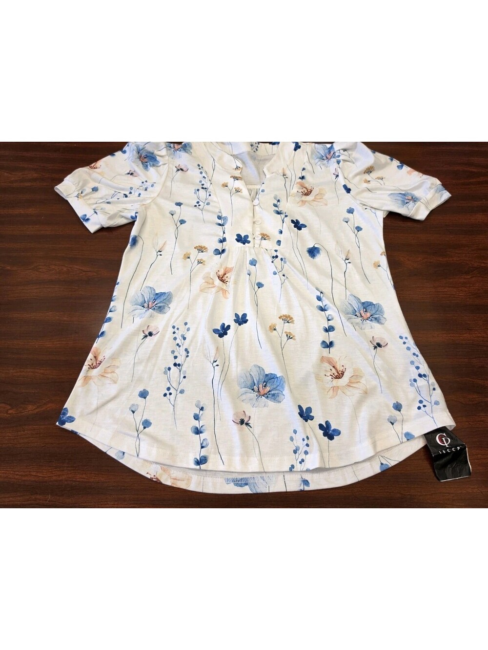 NWT Womens Floral Blouse Medium Ivory Tulip Sleeve Elastic Waist Cottagecore